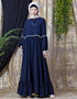 Modest Balloon Sleeve Pom Pom Lace Bohemian Abaya Navy Blue